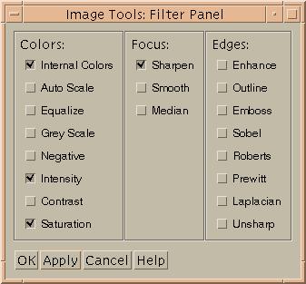 image tools filter panel